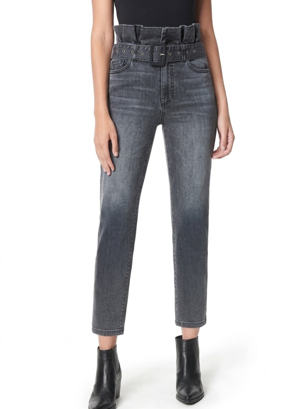 Sam Edelman The Dani Trouser Jeans Womens 31 Faded Black Belted Paperbag
